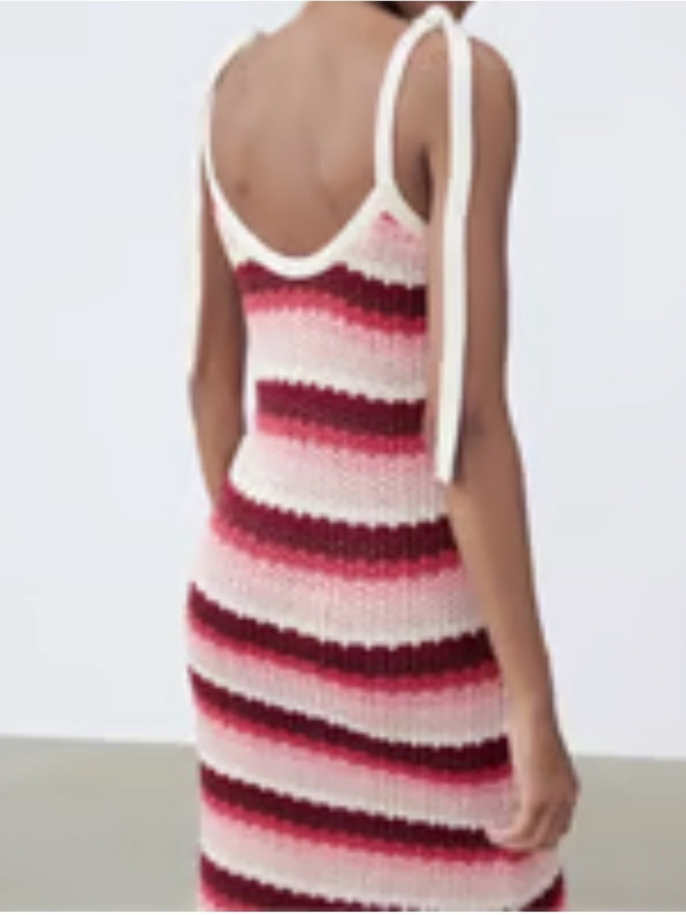 ZARA CROCHET KNIT striped midi burgundy cream dress coastal - Picture 2 of 5